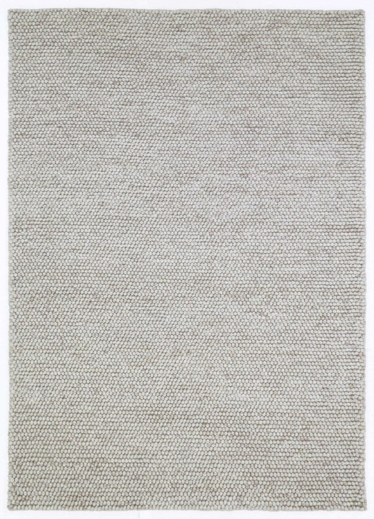 Flatweave Nirvana Chalk Pebbles rug shown in a clean top view, highlighting chalk toned pebble pattern and flat woven surface
