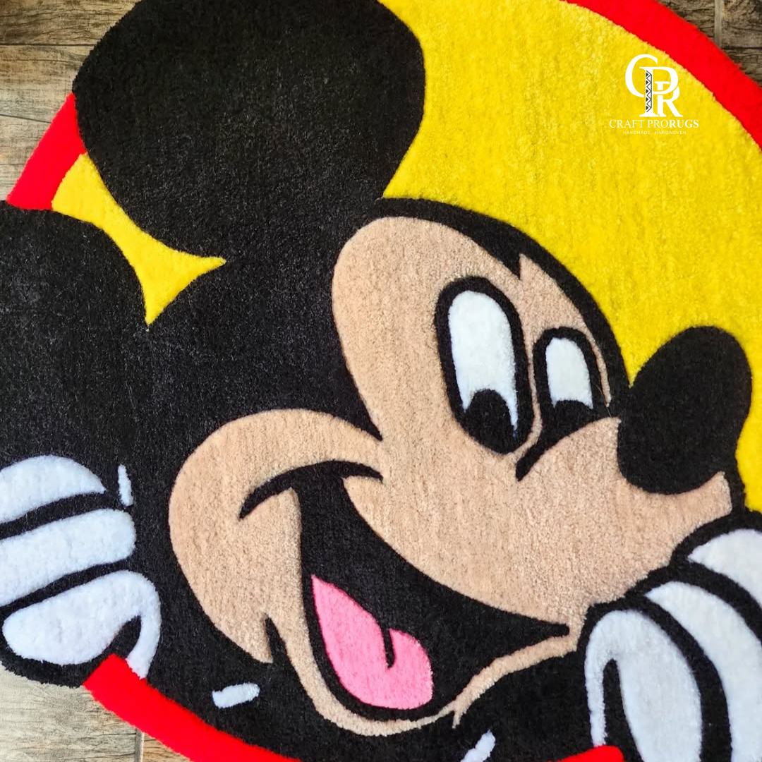 mickey inspired round hand tufted rug little close view.