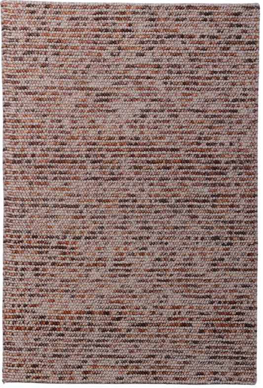 Full top view of Pebbles Copper flatweave rug showing warm earthy tones.