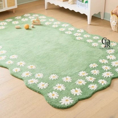 Daisy Flower Green Rug