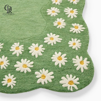 Daisy Flower Green Rug