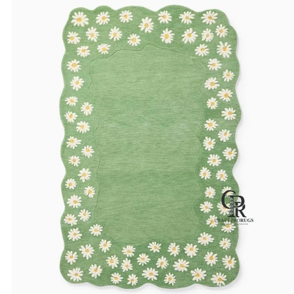 Daisy Flower Green Rug