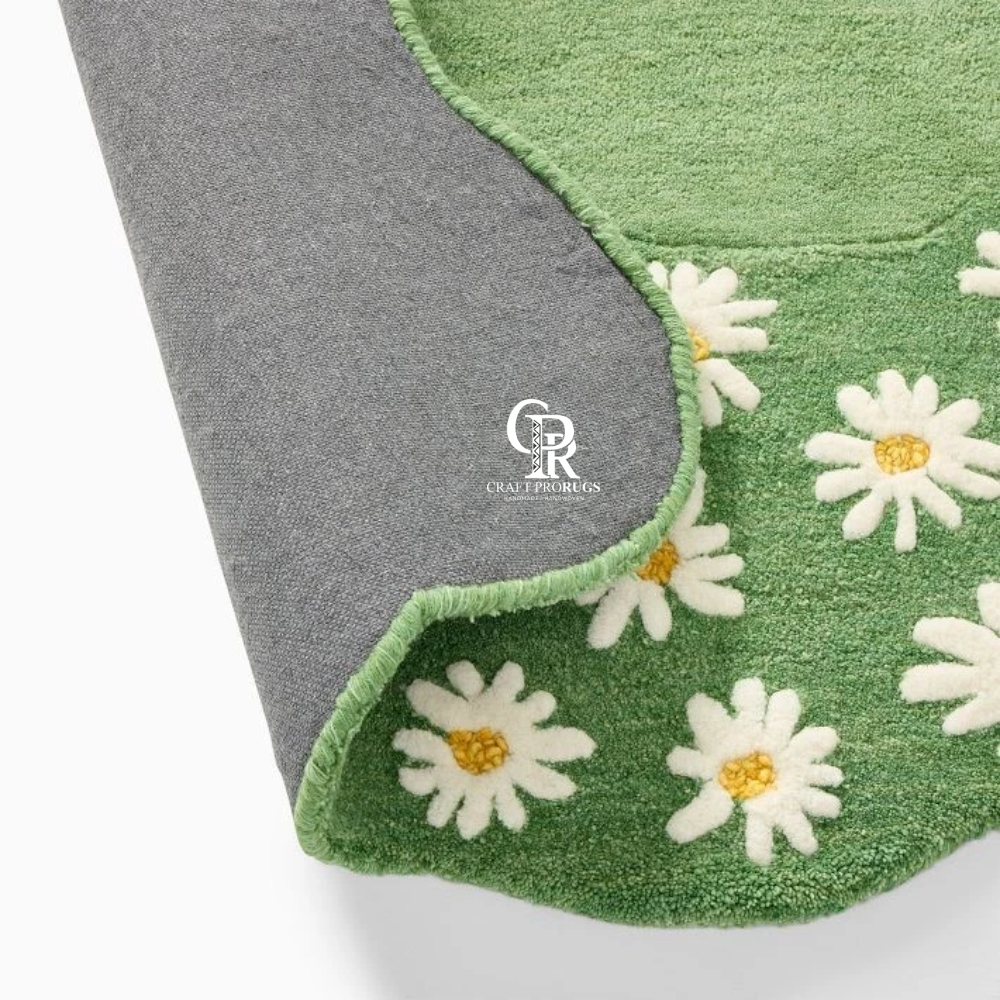 Daisy Flower Green Rug