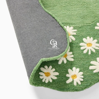 Daisy Flower Green Rug