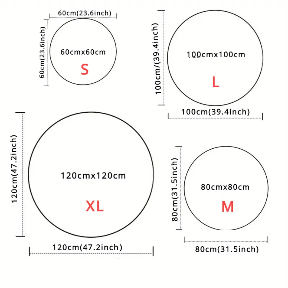 Size guide of 3D optical hand tufted rug with multiple size chart options