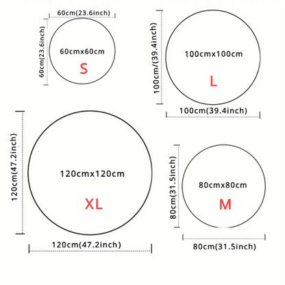 Size guide of 3D optical hand tufted rug with multiple size chart options