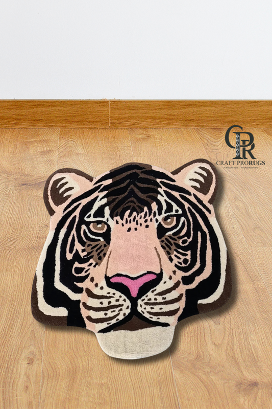Jungle Tiger Face Rug – Plush & Handmade
