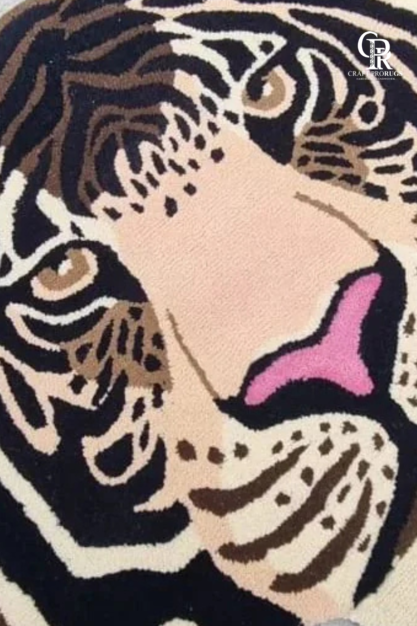Jungle Tiger Face Rug – Plush & Handmade