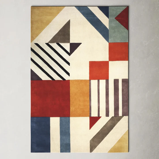 Geocraft Modern Abstract hand tufted wool rug featuring geometric shapes clean lines and multicolor modern design shown in full view.