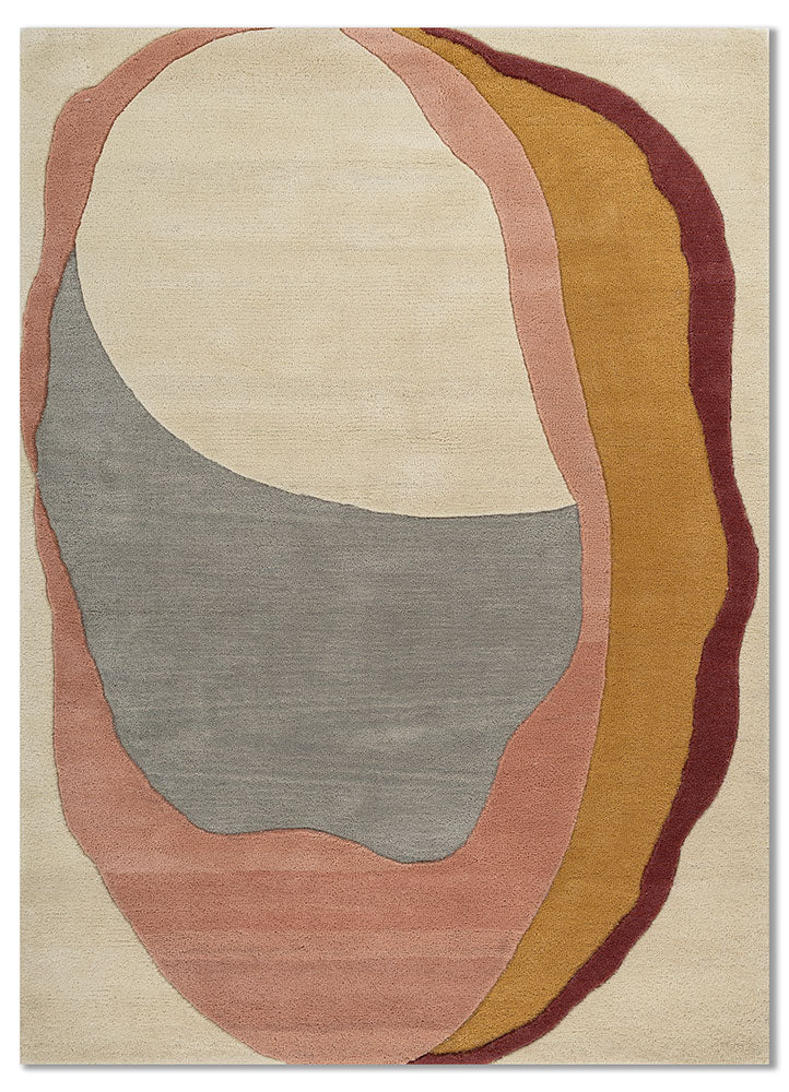 Full view of Muse Wool Rug hand tufted modern abstract wool rug with soft layered earth tones.