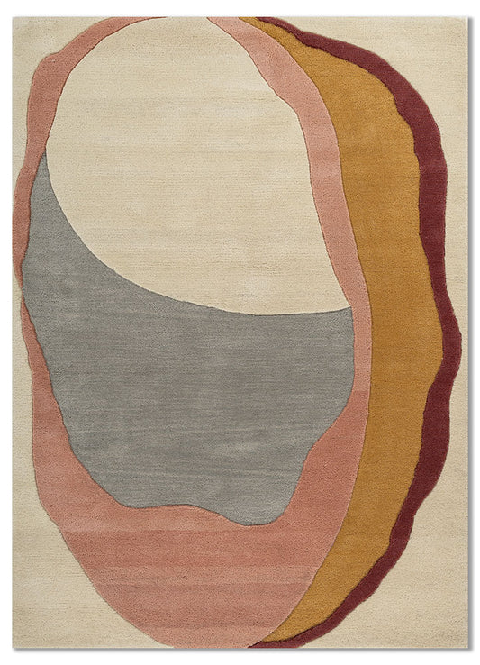 Full view of Muse Wool Rug hand tufted modern abstract wool rug with soft layered earth tones.
