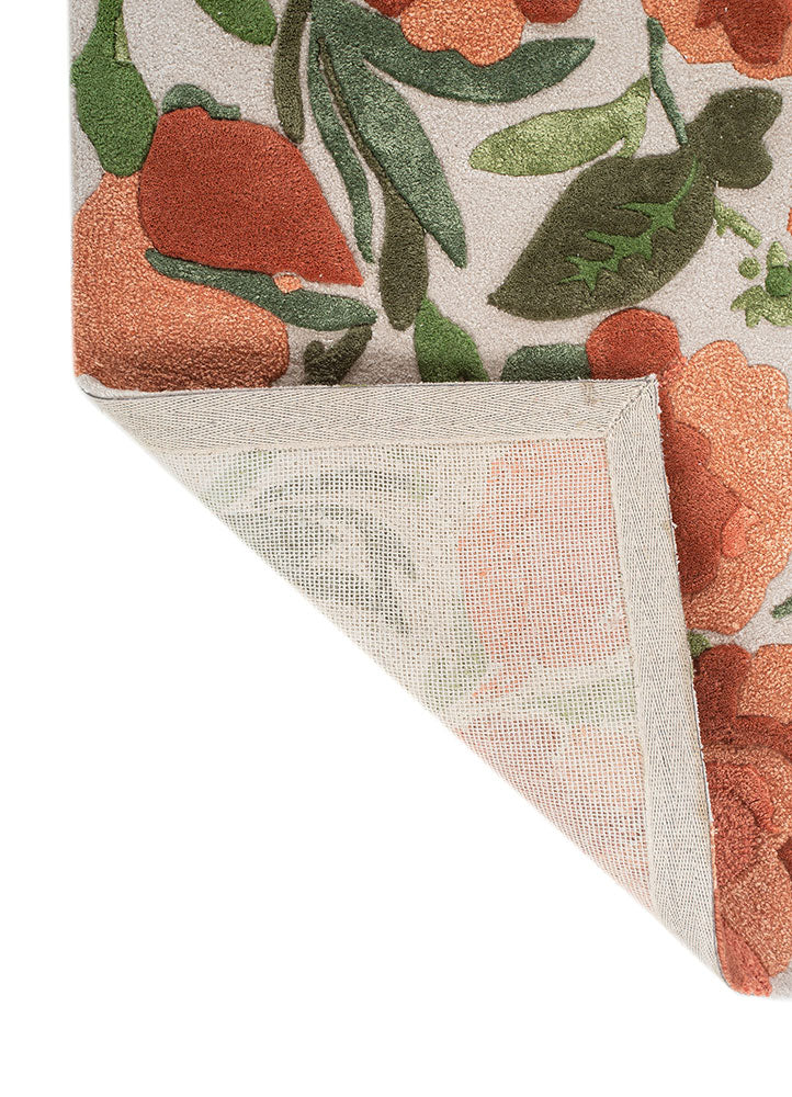 Hand tufted wool rug corner view showing strong backing neat edges and quality craftsmanship in wool.