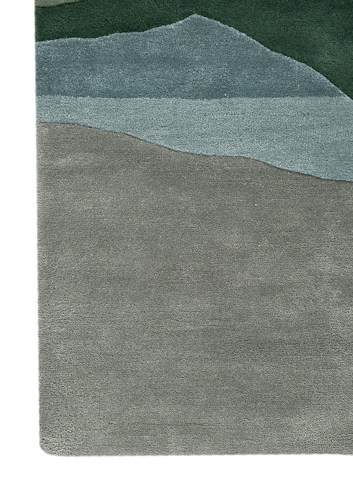 Corner view of Verdant Ridge hand tufted wool rug showing hand tufted finish thick pile and premium wool texture.