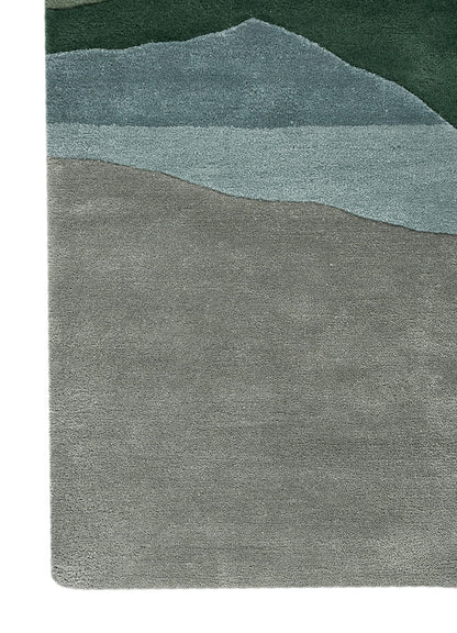 Corner view of Verdant Ridge hand tufted wool rug showing hand tufted finish thick pile and premium wool texture.