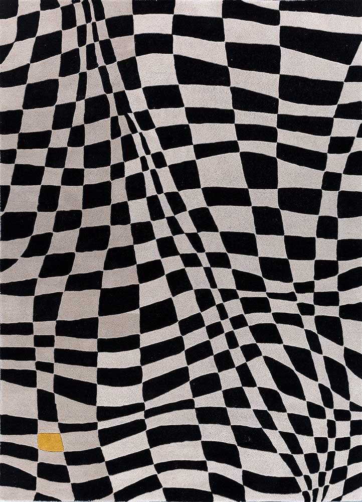 Full view of Abstract Optical hand-tufted wool rug showing complete abstract optical pattern with bold contrast and clean edges

