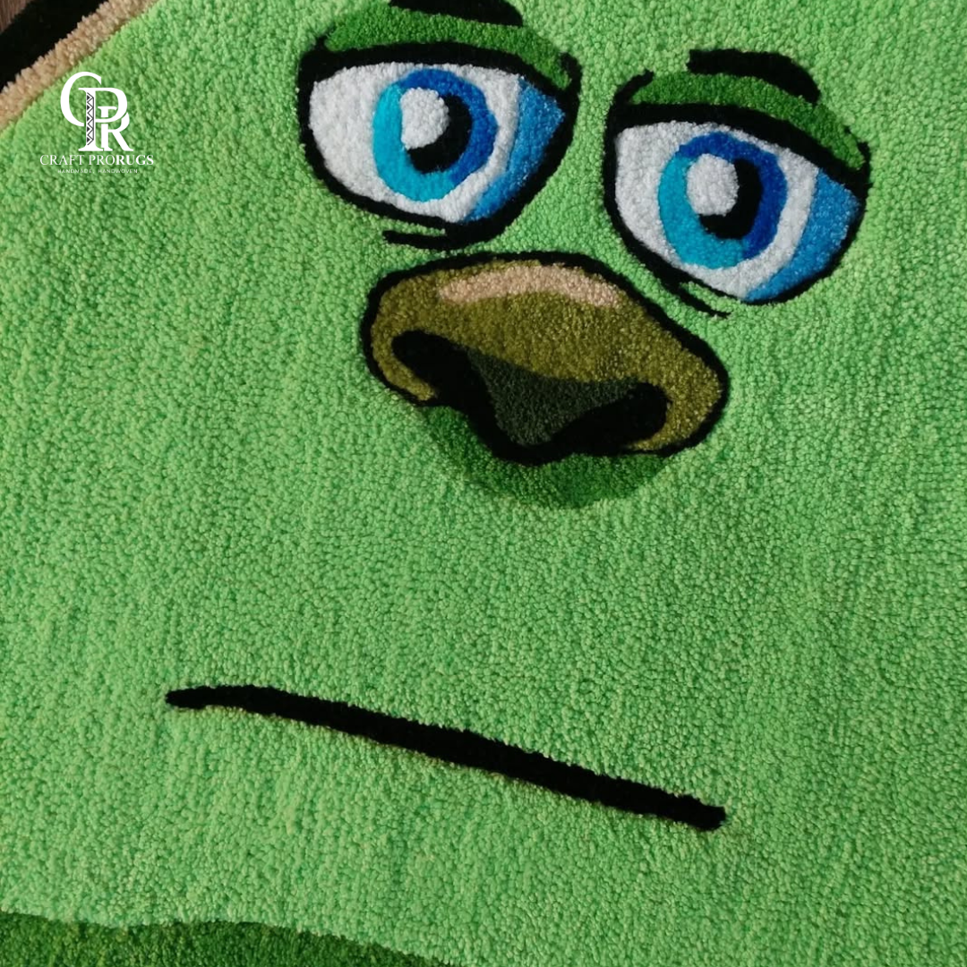 Close-up of Bored Face Rug featuring detailed eyes, nose, and premium tufted texture