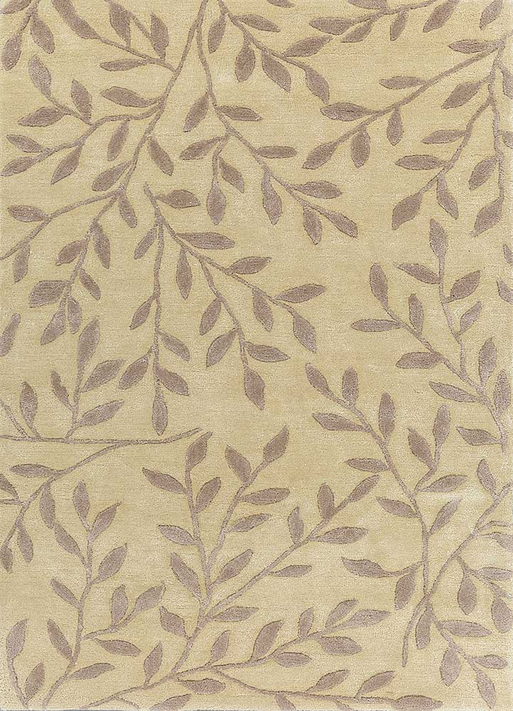 Botanical Leaf hand tufted wool rug top view showing full botanical leaf design