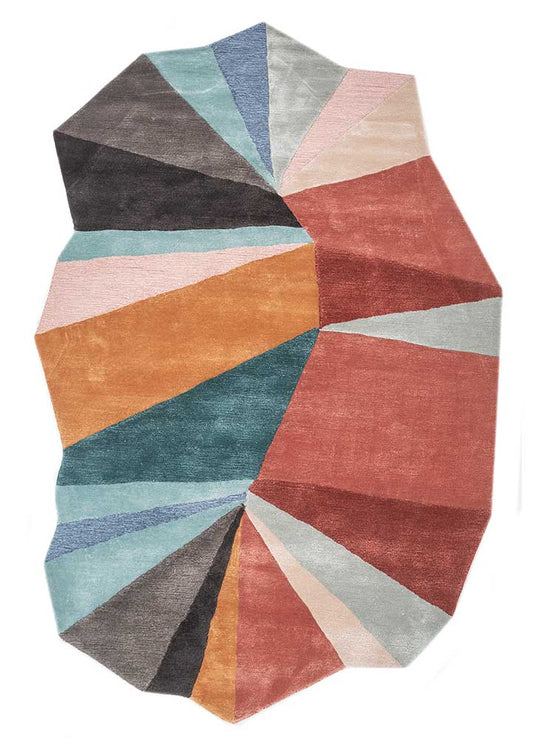 Front view of Color Axis Wool Rug showing vibrant geometric design and colorful modern floor décor
