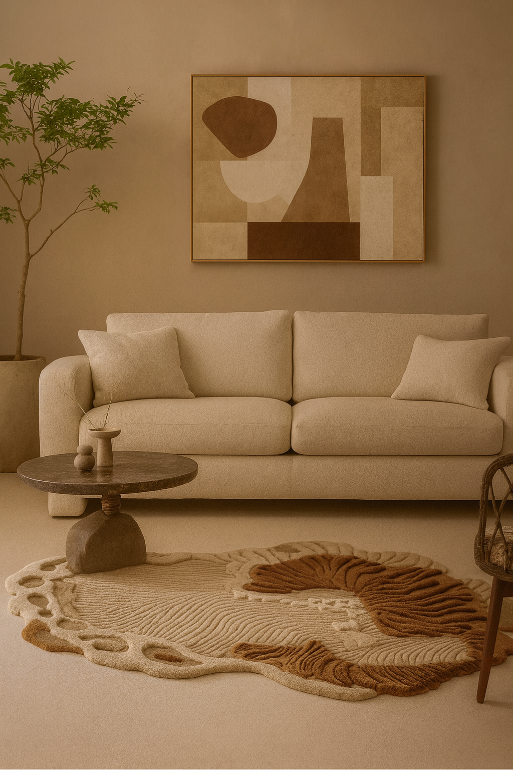 Top view of Earthflare Organic hand-tufted rug featuring flowing organic patterns and earthy tones for modern interiors