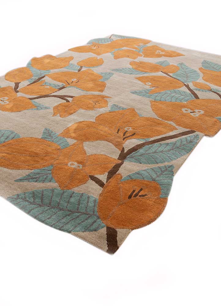 Side view of Floral Vine hand tufted wool rug showing thickness and edges.