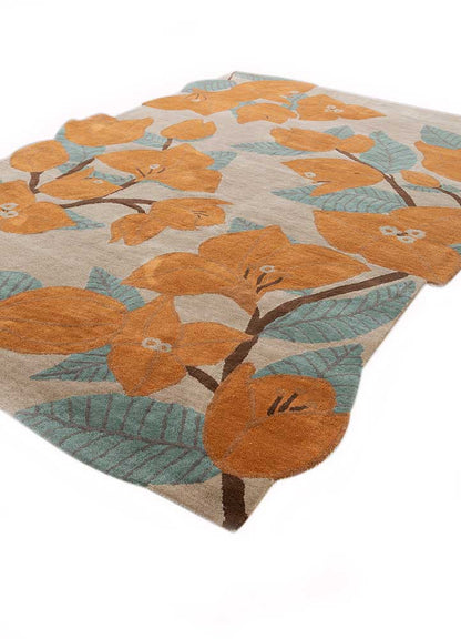 Side view of Floral Vine hand tufted wool rug showing thickness and edges.
