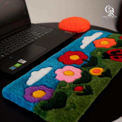 Floral Aura Keyboard Rug side angle view showing soft raised floral texture handmade detailing and cozy wrist rest height