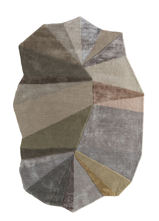 Geometric spectrum hand-tufted wool rug featuring modern abstract shapes and multi-tone design, ideal for contemporary interiors