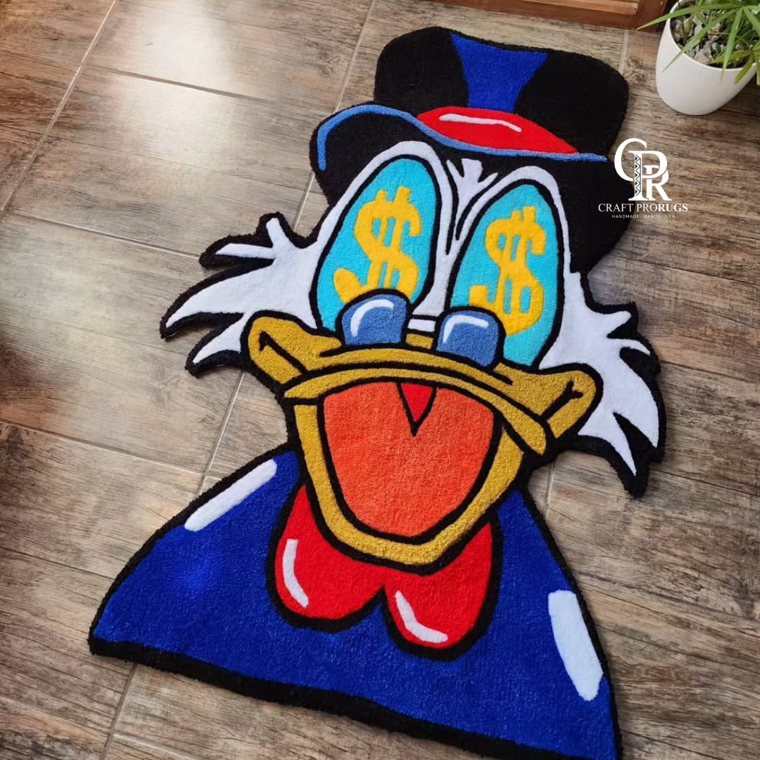 Side view of hand-tufted Cartoon Duck Rug showing thickness and soft tufted texture