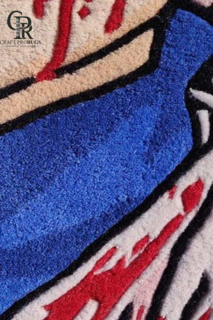 Detailed close-up of the hand-tufted Killua inspired anime rug showing texture, stitching, and character artwork.