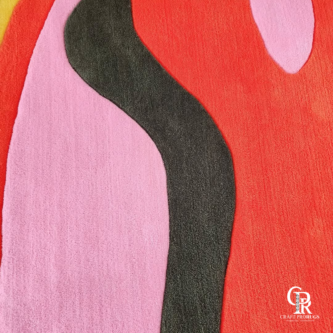 Close-up view of hand-tufted Round Pop Rug showing premium soft yarn and artistic detailing