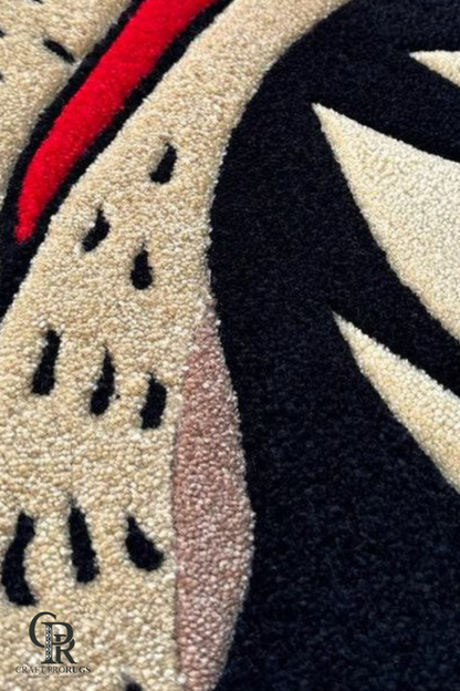 Texture view of hand-tufted Straw Hat Pirate rug showing fibers and detailed color work.