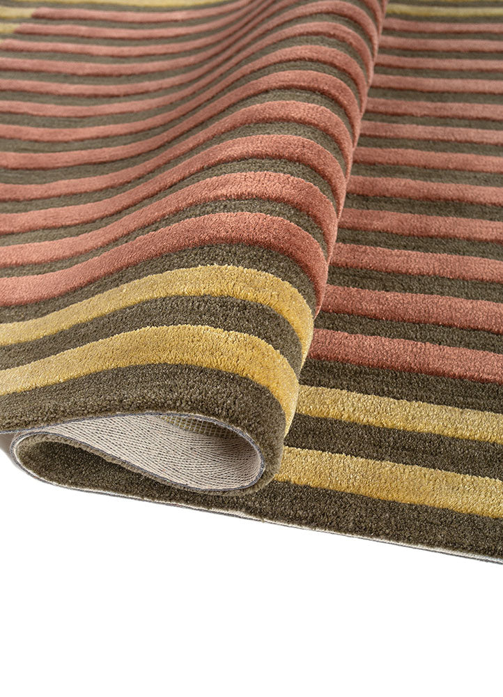 Close up texture of Linear Rhythm Earthtone hand tufted wool rug.