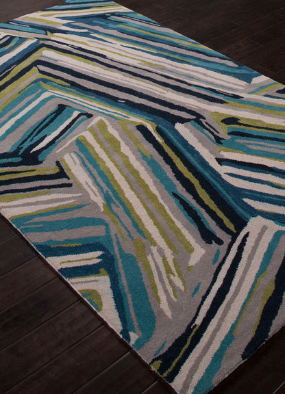 Angled close view of Linear Pattern hand tufted wool rug displaying layered linear strokes and rich wool texture