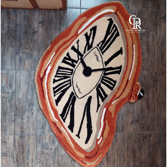 Top view of the Melting Clock Rug showing full melting clock design