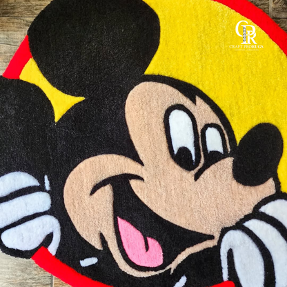 mickey inspired round hand tufted rug little close view.