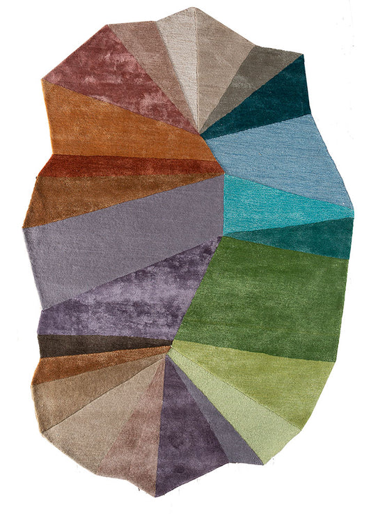 Multicolor spectrum hand-tufted wool rug featuring bold geometric pattern and vibrant color blocks for modern interiors.