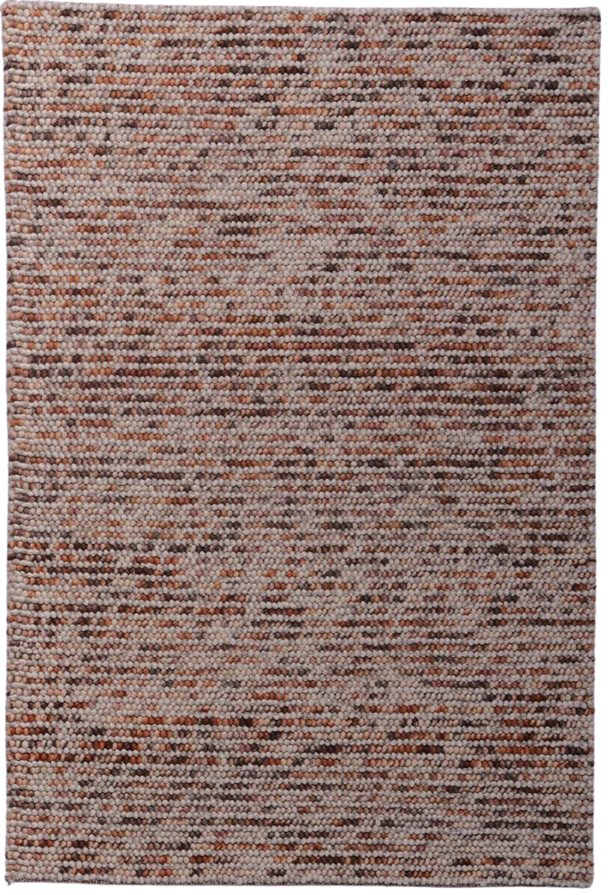 Full top view of Pebbles Copper flatweave rug showing warm earthy tones.