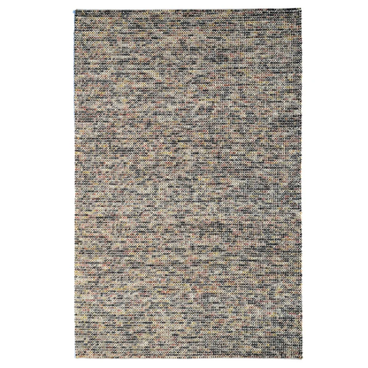 Top-angle view of Pebbles Magic Multi Grey flatweave rug showing full geometric pattern.