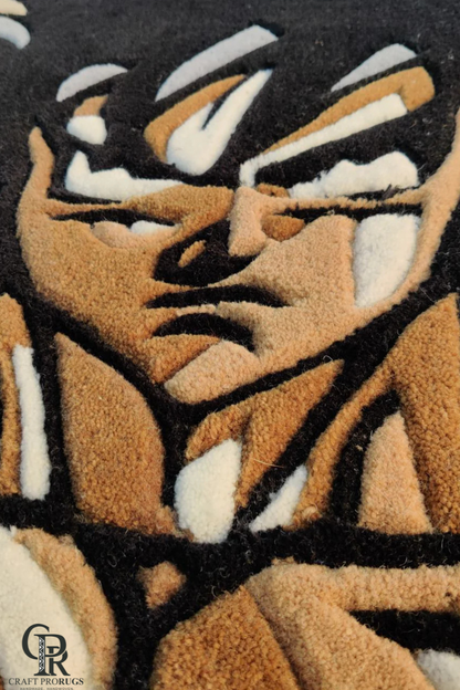 close-up of Saiyan Hero hand-tufted rug showing soft yarn texture and detailed artwork