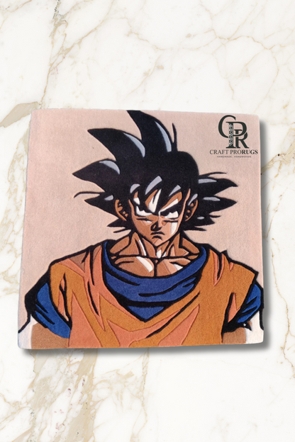 top view of Saiyan Hero hand-tufted rug on floor showing full design and vibrant colors