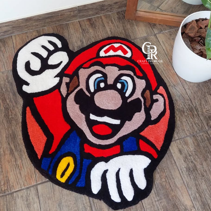 Super Mario Hand Tufted Rug front view showing colorful and playful design