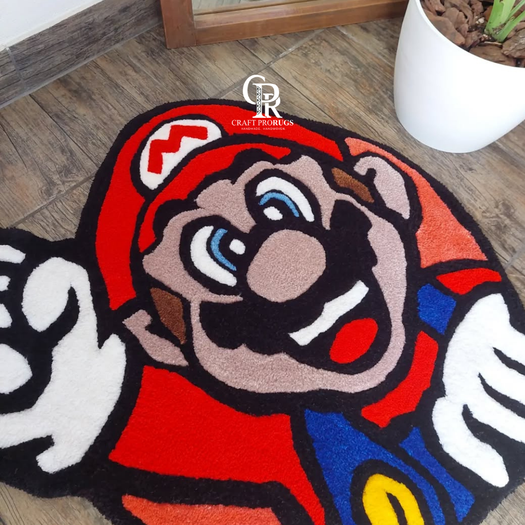 Super Mario Hand Tufted Rug styled in a room adding a fun and decorative vibe