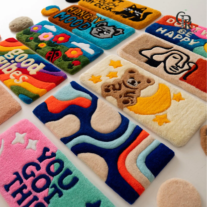 Teddy Moon Keyboard Rug with detailed teddy bear and yellow moon pattern