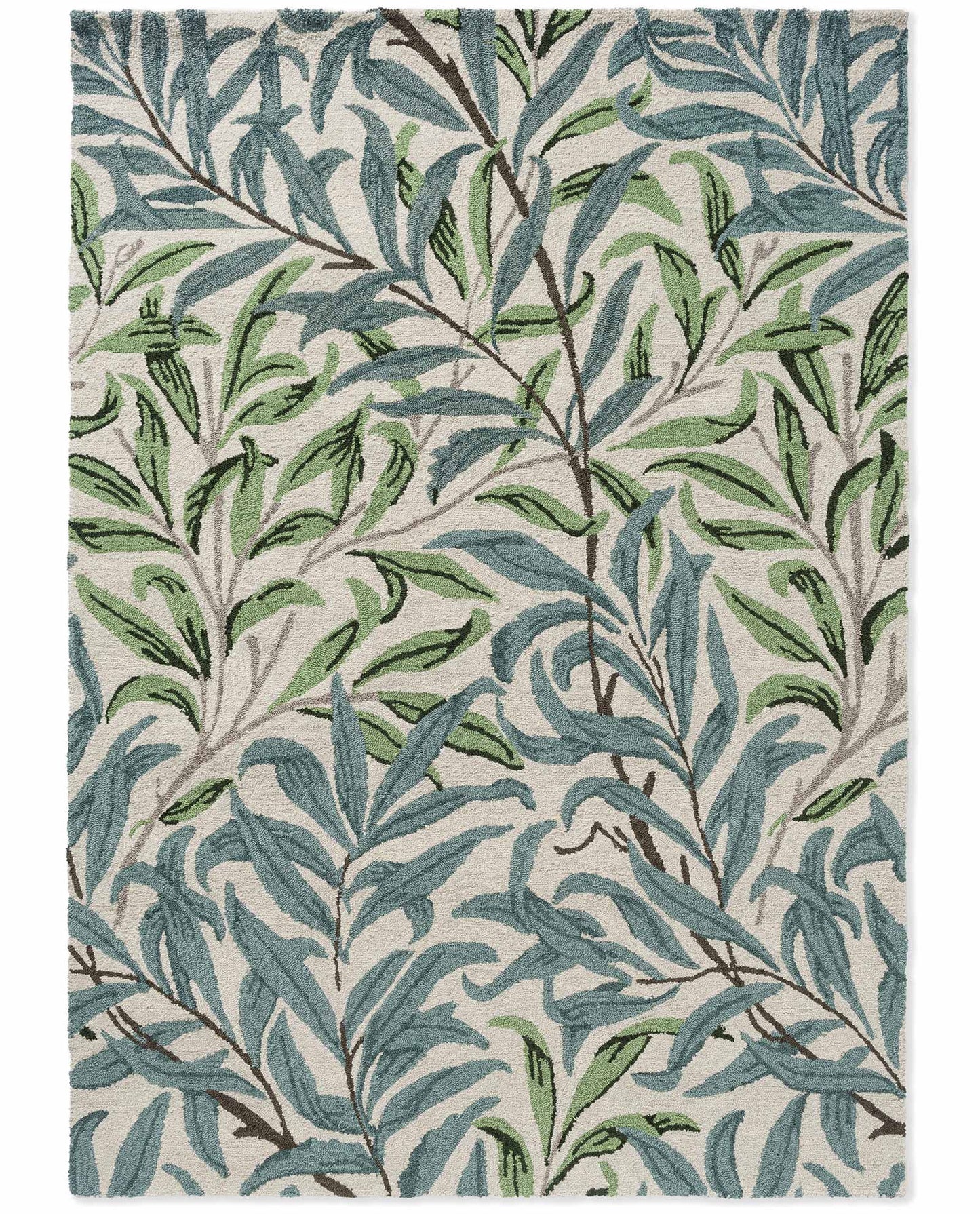 Willow Leafy Arbour hand tufted wool rug showing an all over leafy design inspired by nature in calming green and ivory shades.