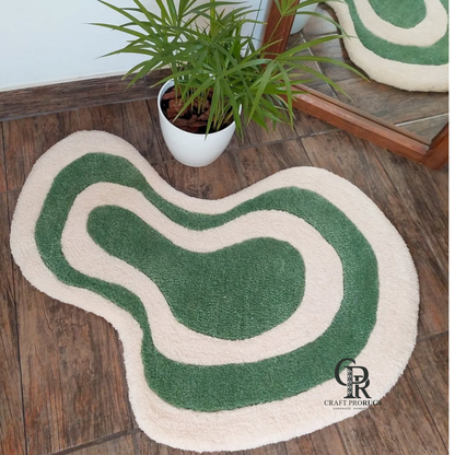 Side angle of Zephyr Rug showing smooth curves and cozy texture